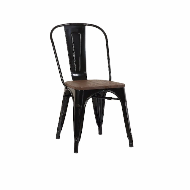 Стул Клен TOLIX сгр041 с деревянным сиденьем (черный глянцевый, темное дерево)