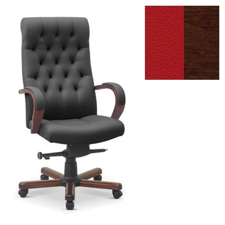 Кресло руководителя Юнитекс Status eco экокожа премиум красная CN1117/дерево-орех гамильтон