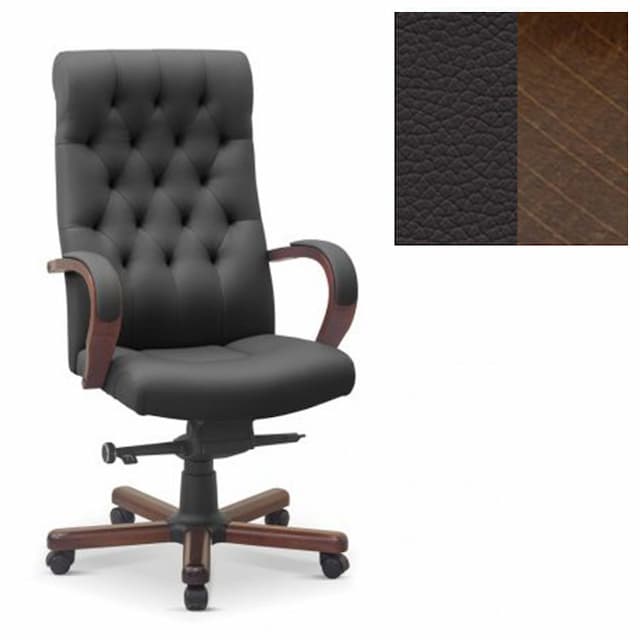 Кресло руководителя Юнитекс Status натуральная кожа с компаньоном темно-коричневая/дерево-орех